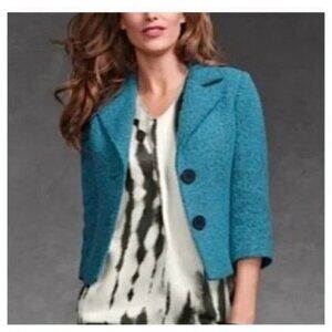 VINTAGE CABI Boucle Wool Blend Jacket Teal Blue Sz 16 #186 EUC